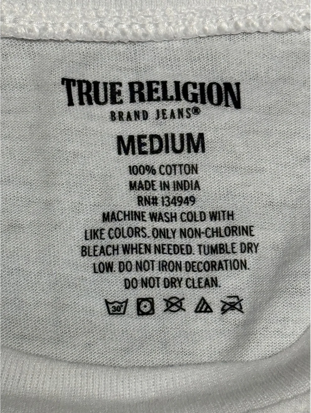 True Religion White Cotton T-Shirt Medium